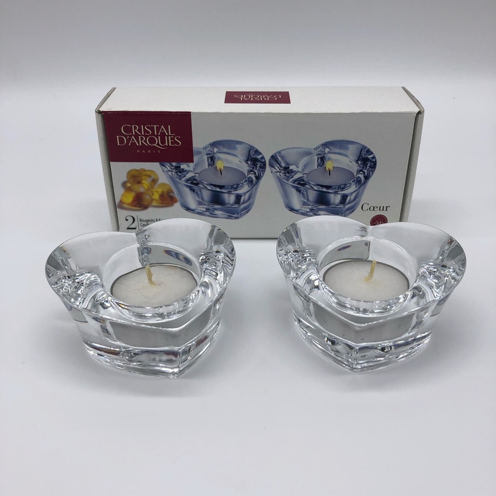 2 Cristal D’Arques Paris Heart Candle Holders